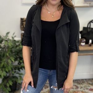 Hooded Line Trench Coat in Black